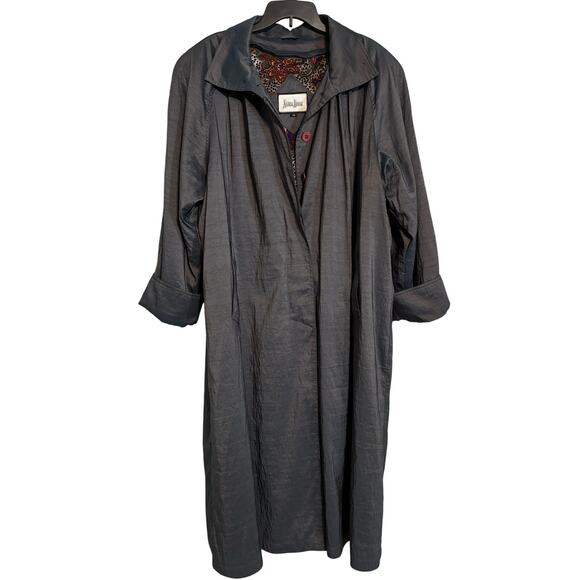 Neiman Marcus Iridescent Blue/Gray with Paisley Zip Lining Trench Coat Size 12 - Picture 1 of 8